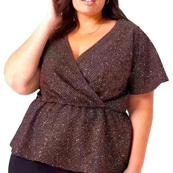 Lane Bryant Classic Flutter Sleeve V-Neck Perplum Top Size 18/20 Copper NWT - Picture 1 of 9